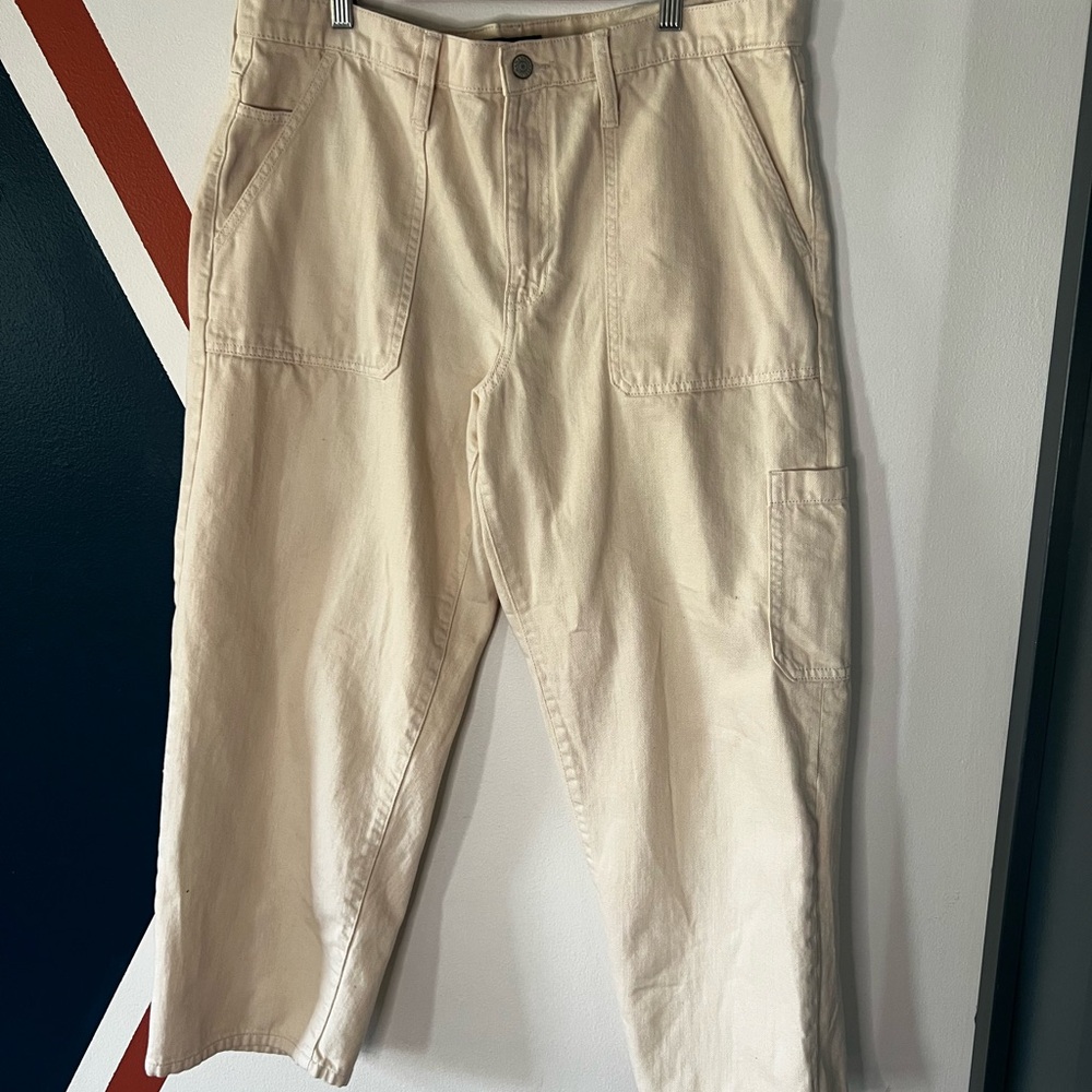 Banana Republic Women's Cream High Rise Barrel Cargo Jeans